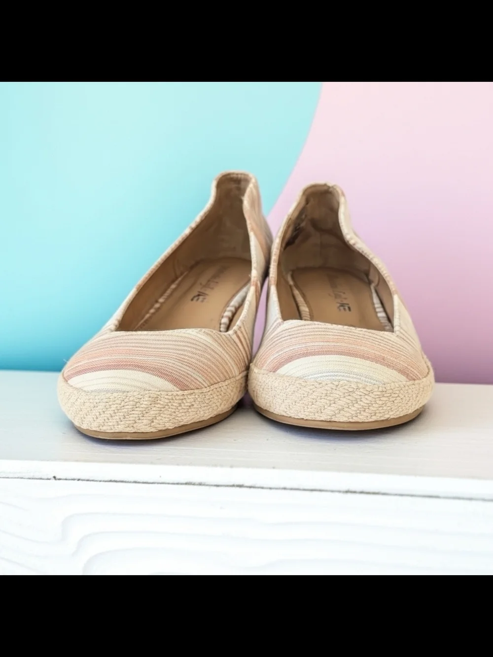 NWOT American Eagle Outfitters Peach & Cream Striped Espadrille Flats Size 10